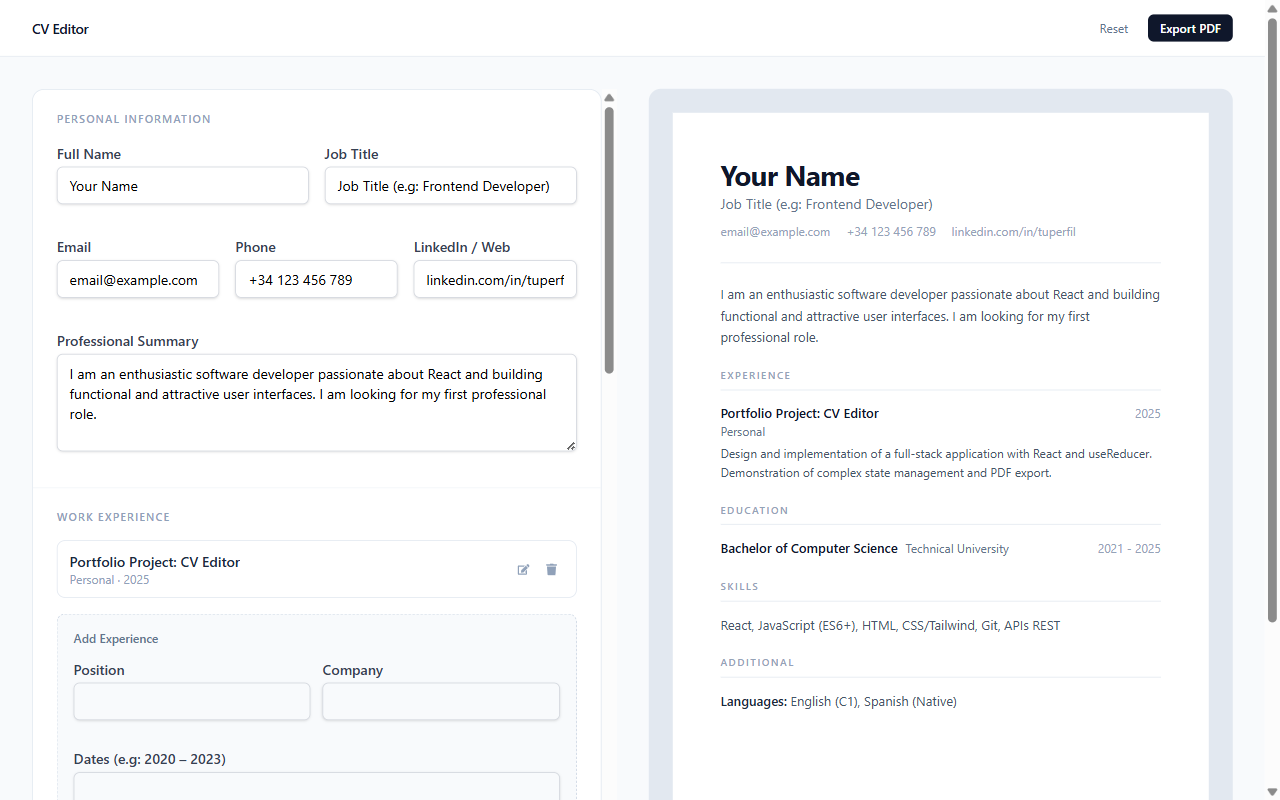 CV Editor app screenshot